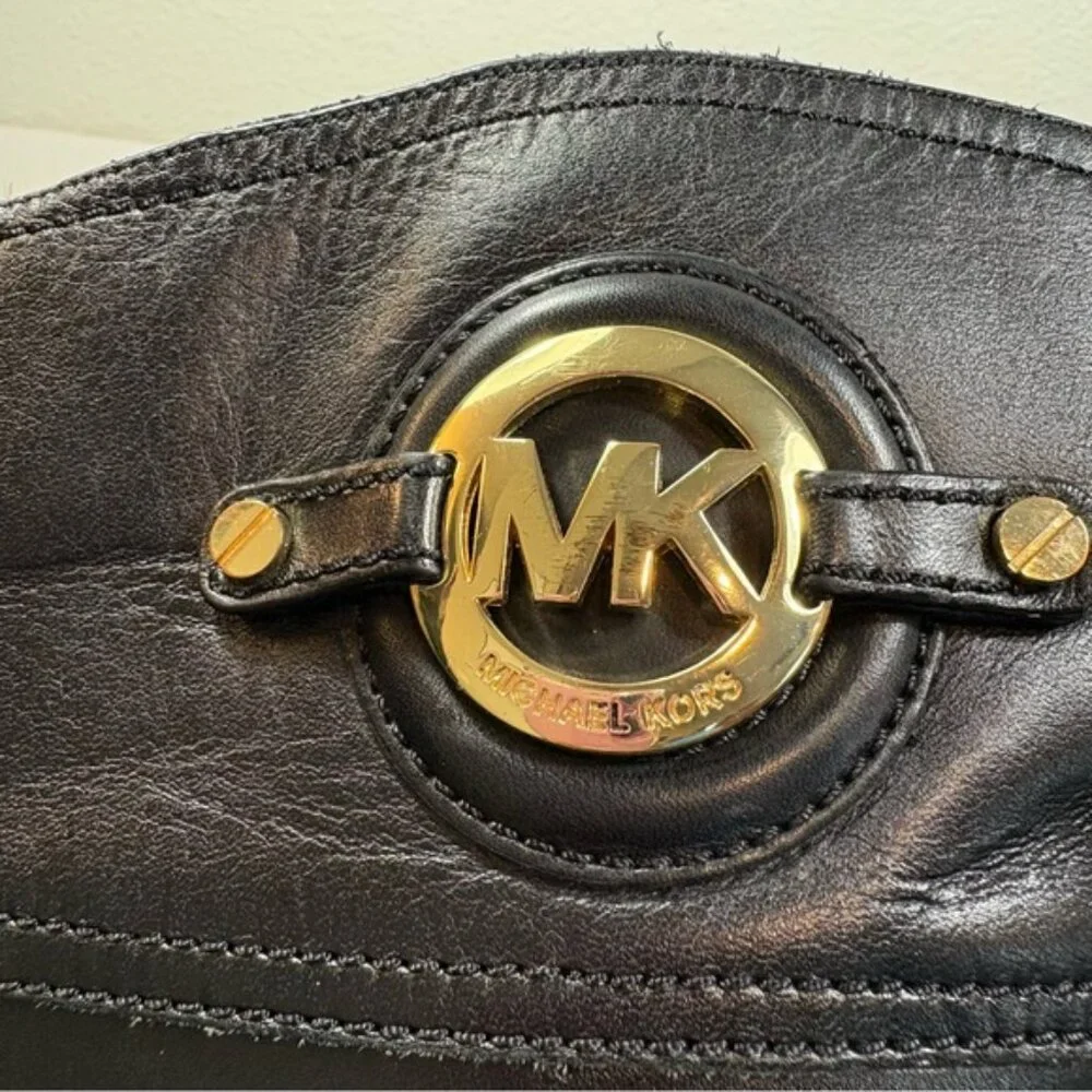 Michael Kors Black Tall Leather Riding Boots Size 7 Stockard Equestrian Jockey